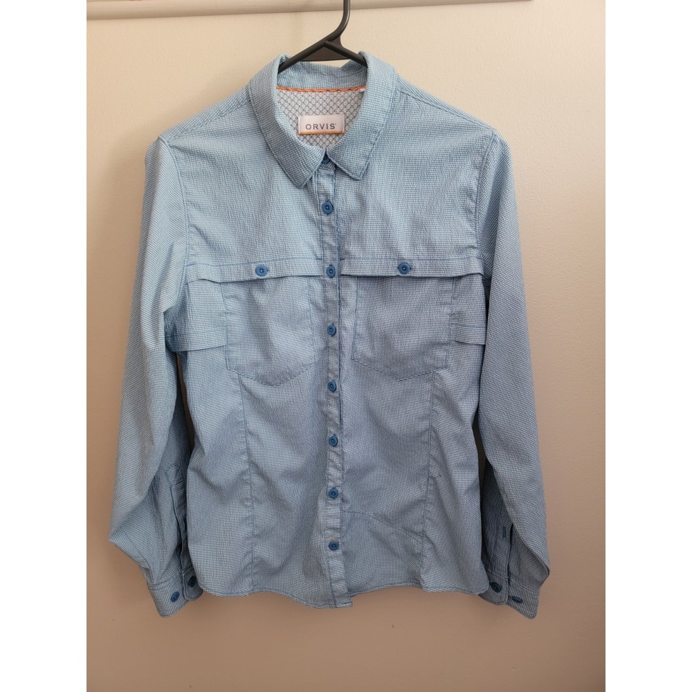Orvis Women's S Blue Outdoors Fishing Hiking Roll Tab Shirt Button Up L/S Top